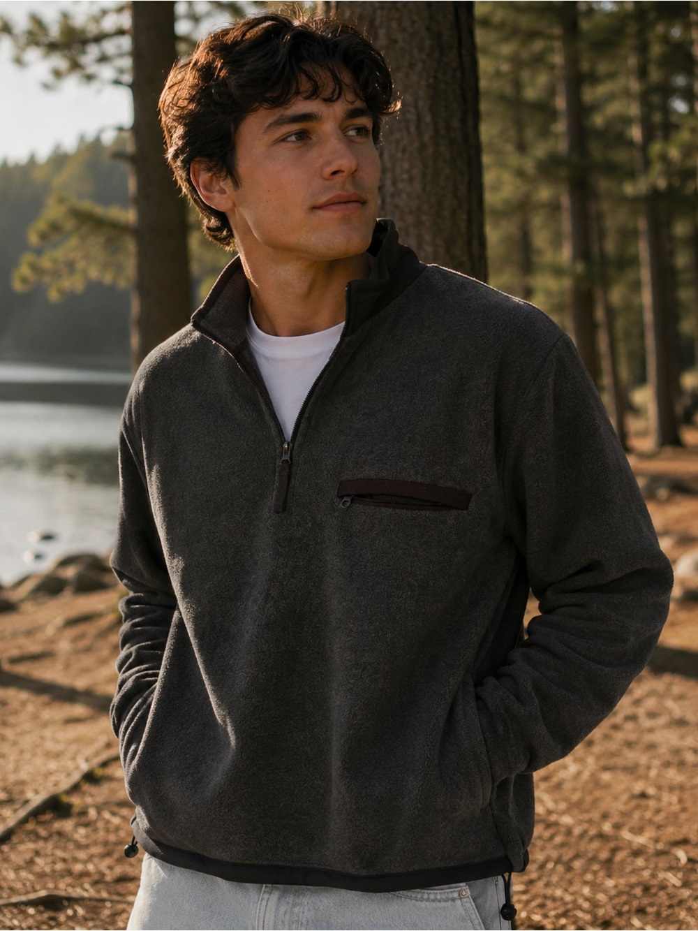 Old Navy Men’s XL Vintage Quarter-Zip Fleece Pullover Gray Loungewear Winter